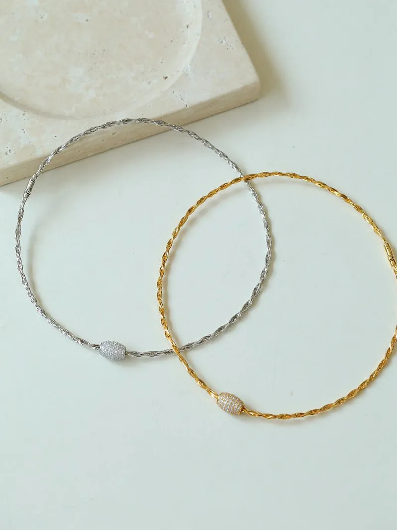 Vintage Twisted Choker Necklace with CZ Barrel Bead ??18K Gold Vermeil