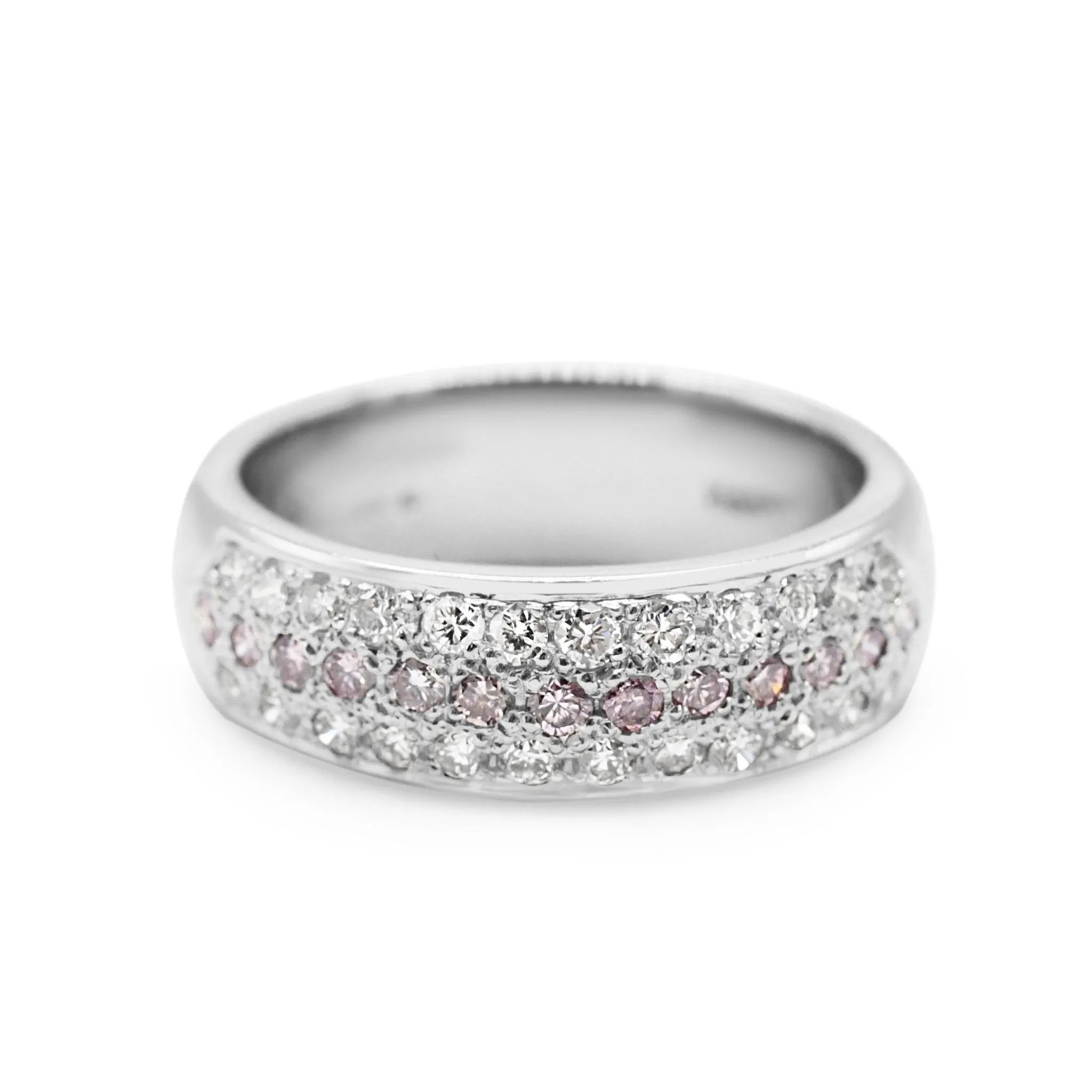 White & Pink Brilliant Cut Diamond Band Ring - Platinum