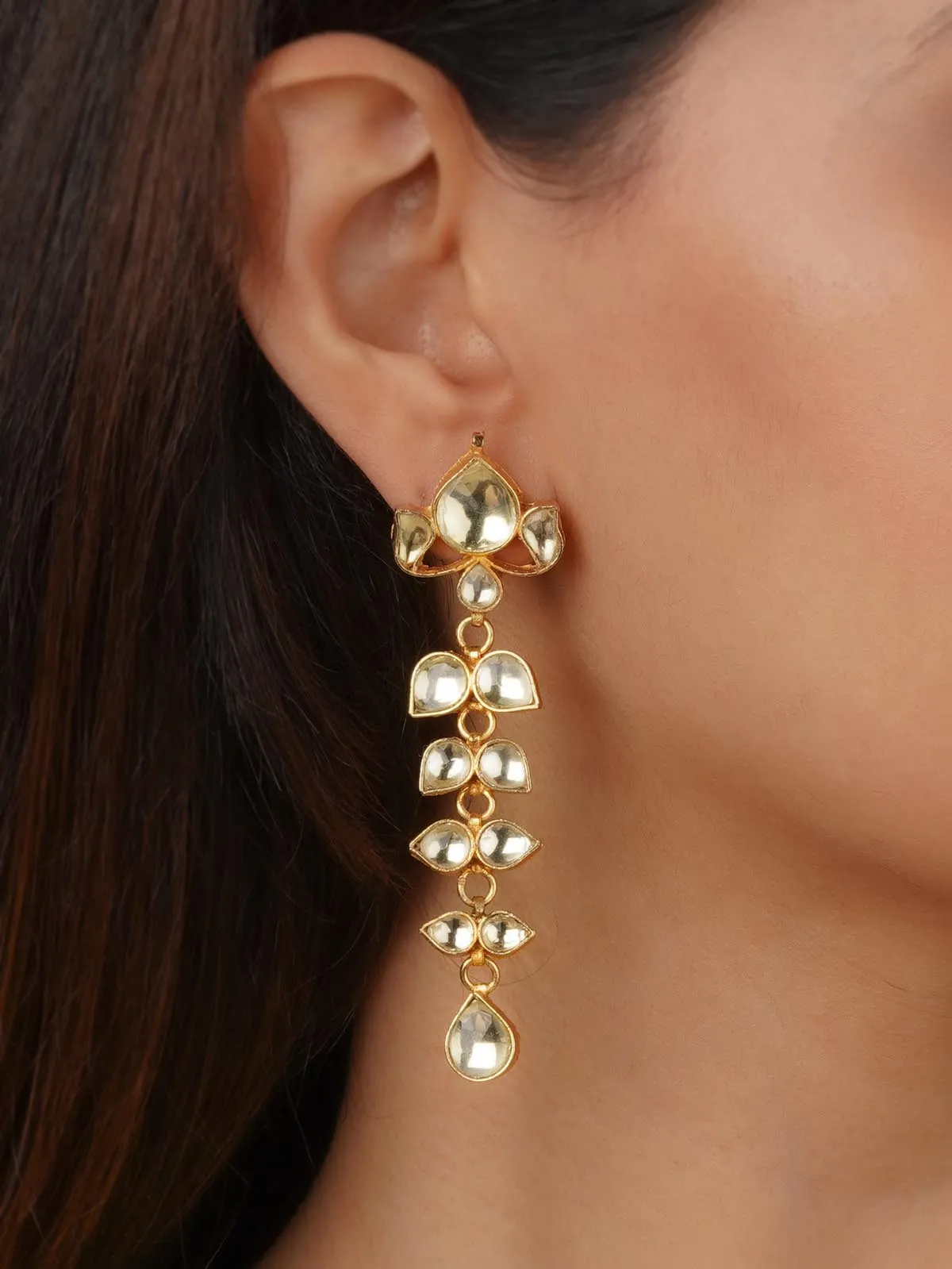White Color Gold Plated Jadau Kundan Earrings - ME664Y
