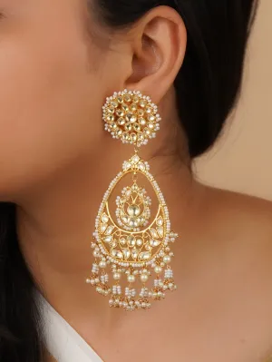 White Color Gold Plated Jadau Kundan Earrings - ME974Y