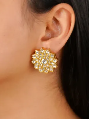 White Color Gold Plated Thappa Jadau Kundan Earrings - TJ-E110