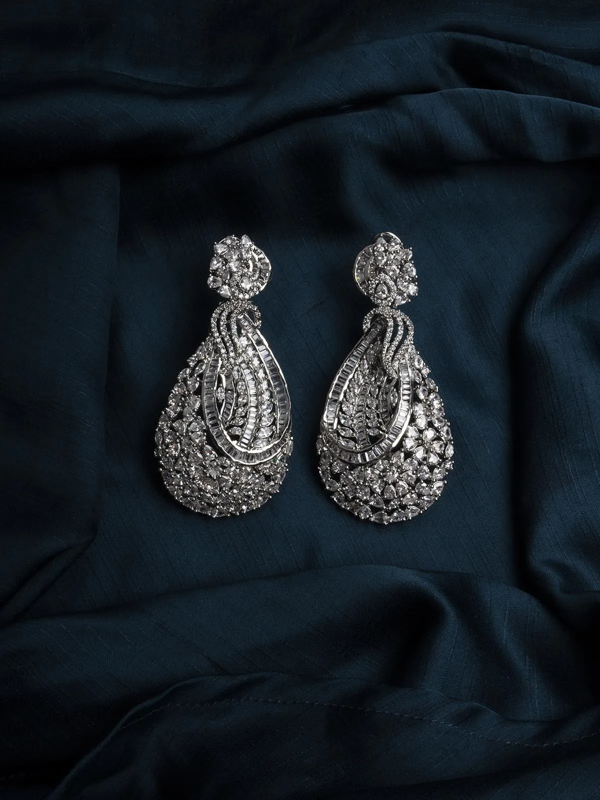 White Color Silver Plated Faux Diamond Earrings - CZEAR512