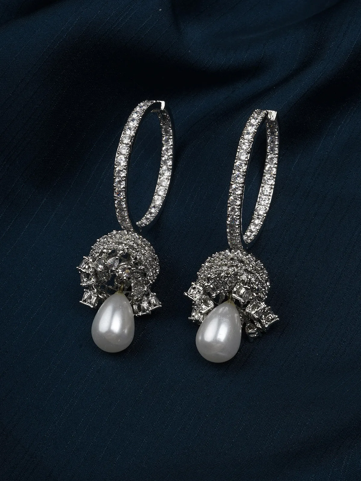 White Color Silver Plated Faux Diamond Earrings - CZEAR522