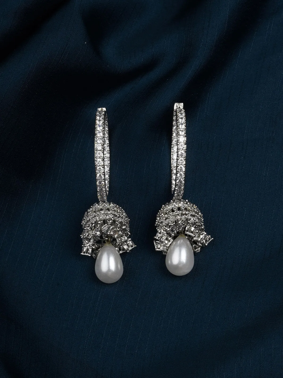 White Color Silver Plated Faux Diamond Earrings - CZEAR522