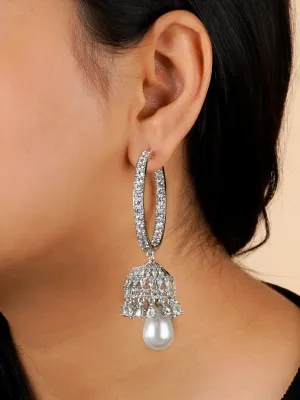 White Color Silver Plated Faux Diamond Earrings - CZEAR522