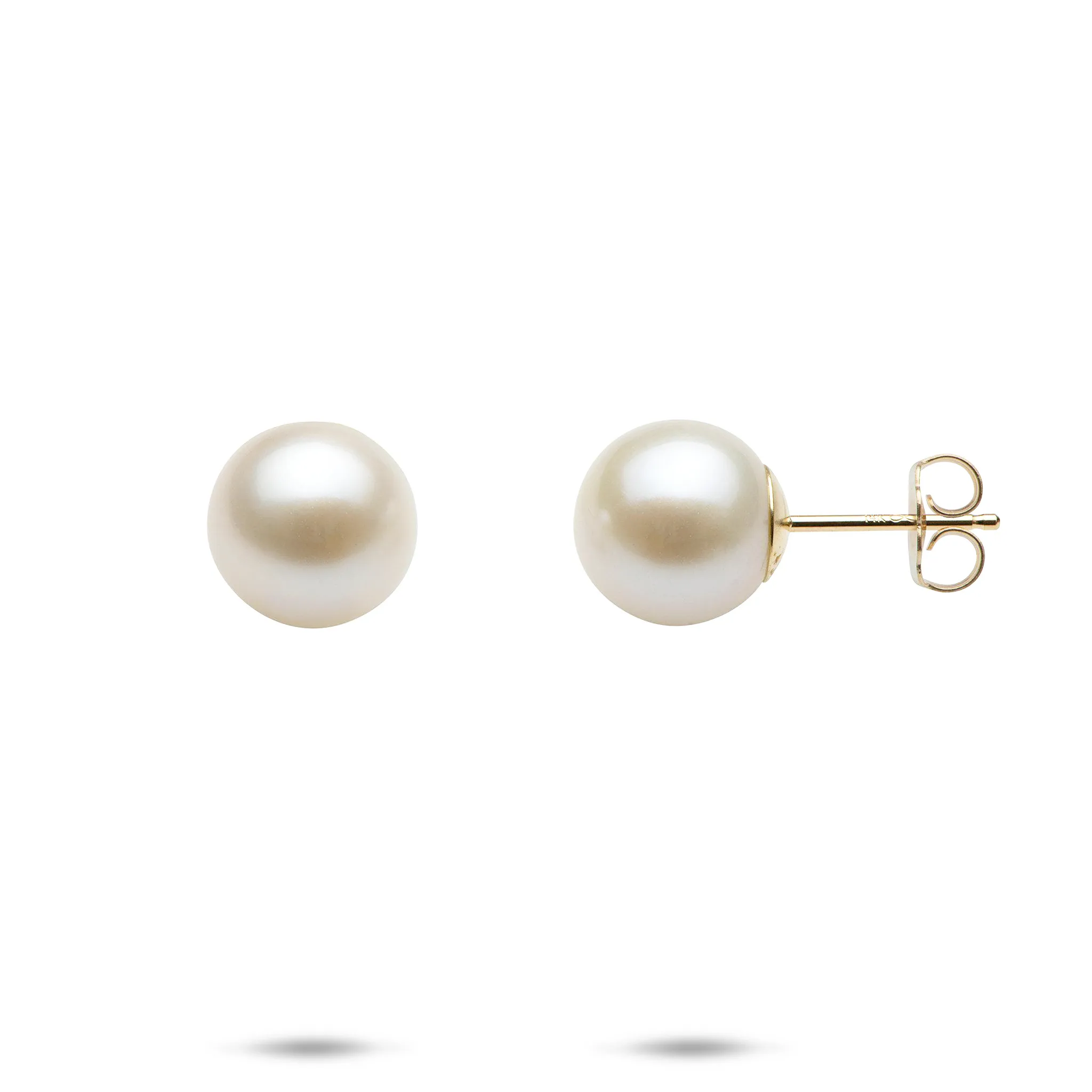 White Freshwater Pearl Earrings in Gold - 9-10mm