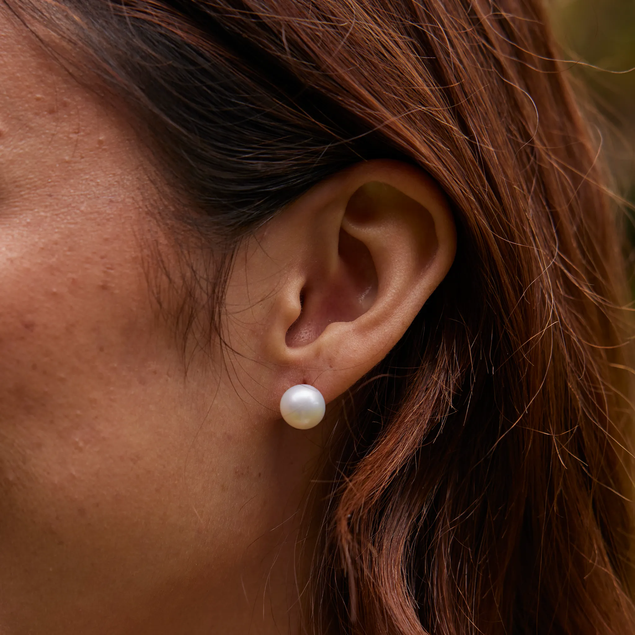 White Freshwater Pearl Earrings in Gold - 9-10mm
