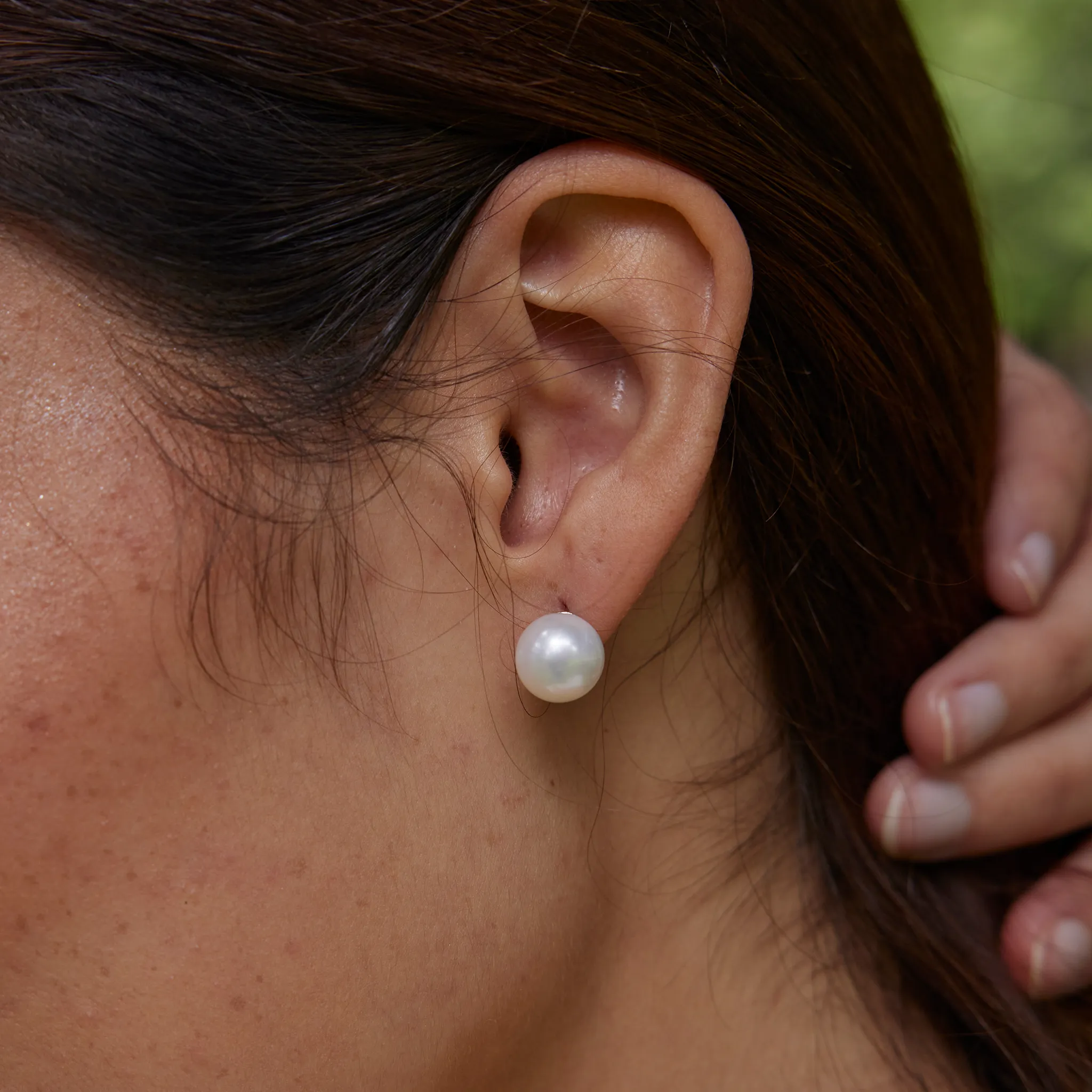 White Freshwater Pearl Earrings in Gold - 9-10mm