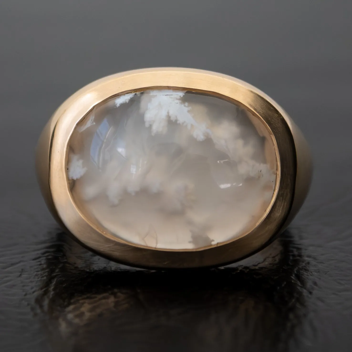 White Plume Agate Slab Ring