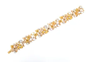 Yellow Bracelet Floral White Enamel Gold Vintage Style